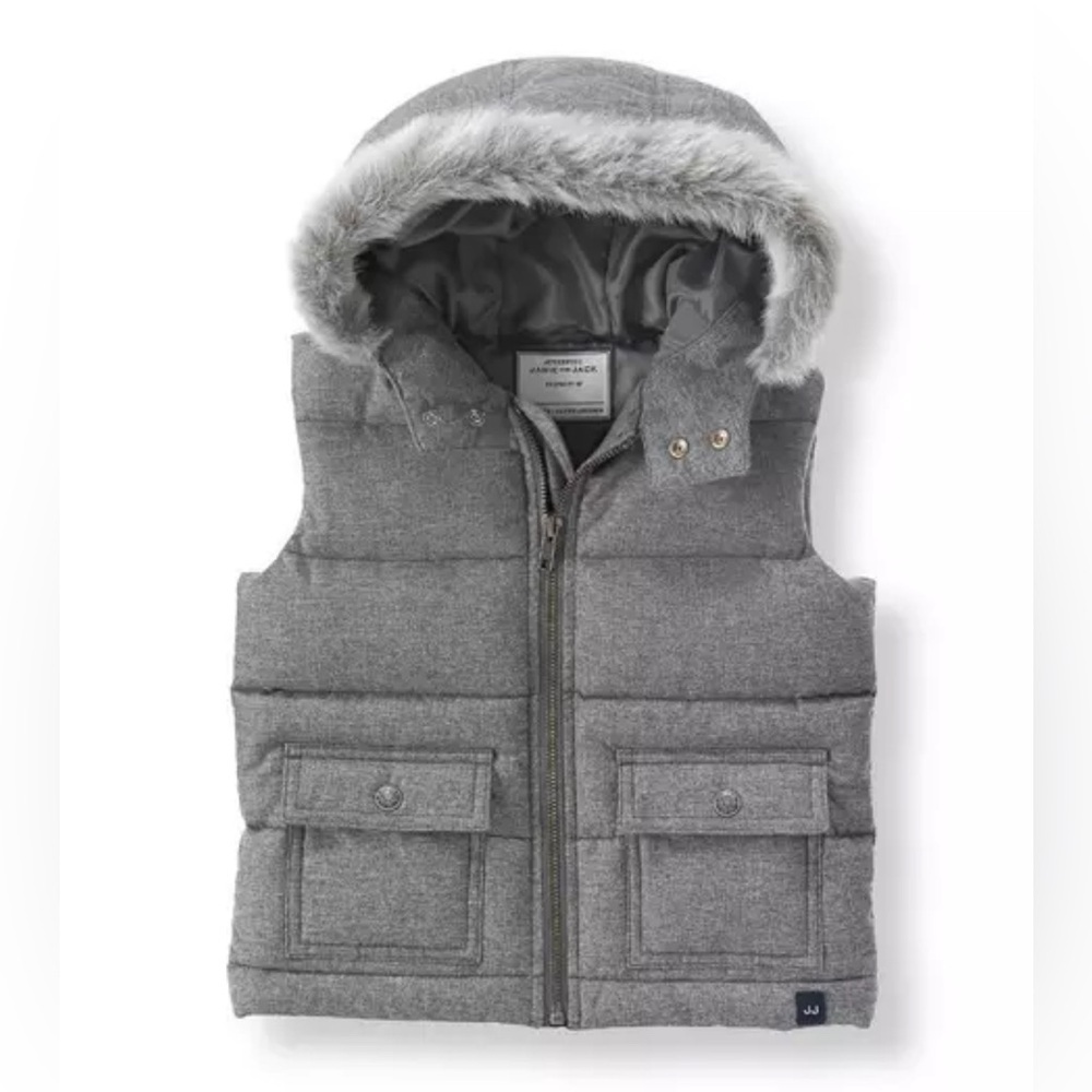 Boy Heather Charcoal Hooded Puffer Vest By Janie and Jack Size 3 to 4 (kids)